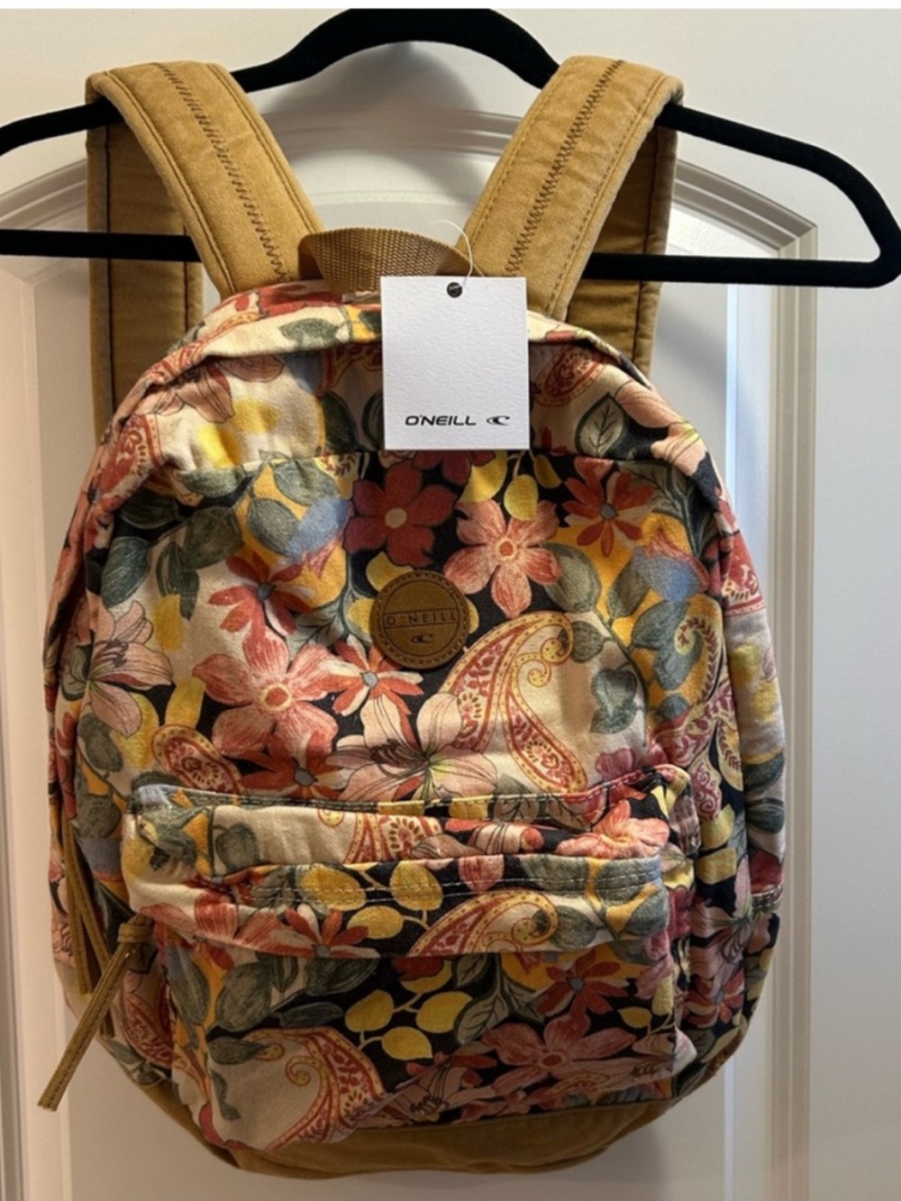 O'Neill Floral Paisley Canvas Backpack in Mustard, Pink, Yellow